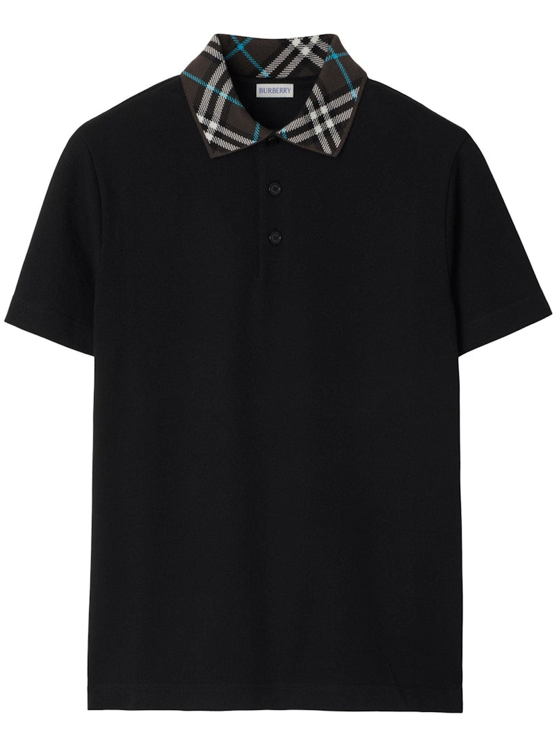 Burberry Check Collar Polo Shirt Black