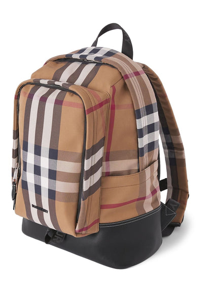 Burberry Check Cotton Canvas and Leather Backpack Large Birch Brown
