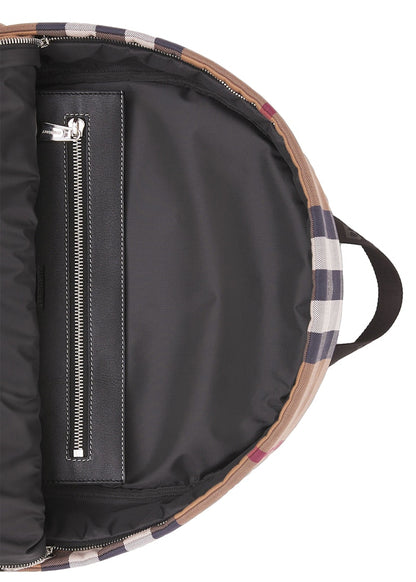 Burberry Check Cotton Canvas and Leather Backpack Large Birch Brown