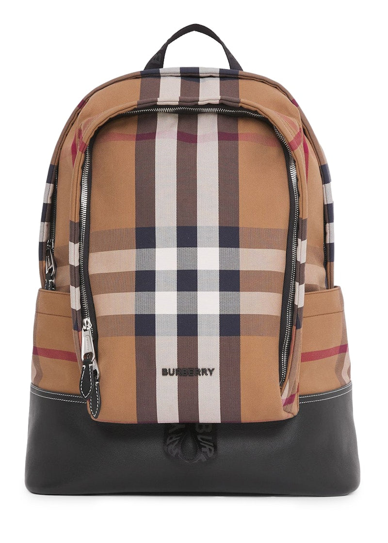 Burberry Check Cotton Canvas and Leather Backpack Large Birch Brown