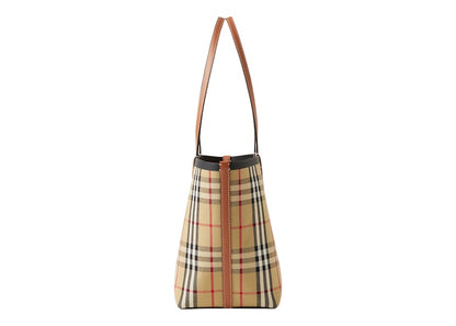 Burberry Check Cotton Small London Tote Bag Briar Brown/Black