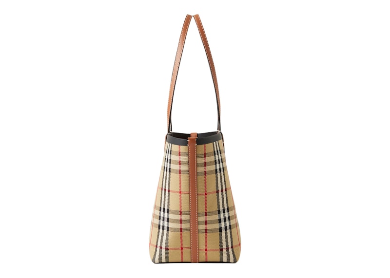 Burberry Check Cotton Small London Tote Bag Briar Brown/Black