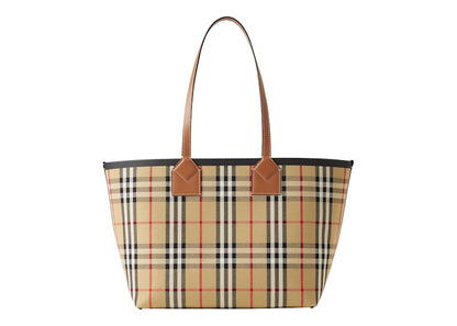 Burberry Check Cotton Small London Tote Bag Briar Brown/Black