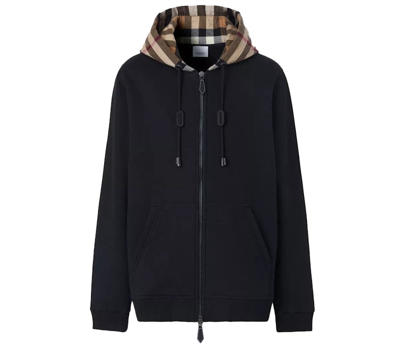 Burberry Check Hood Cotton Hooded Top Black