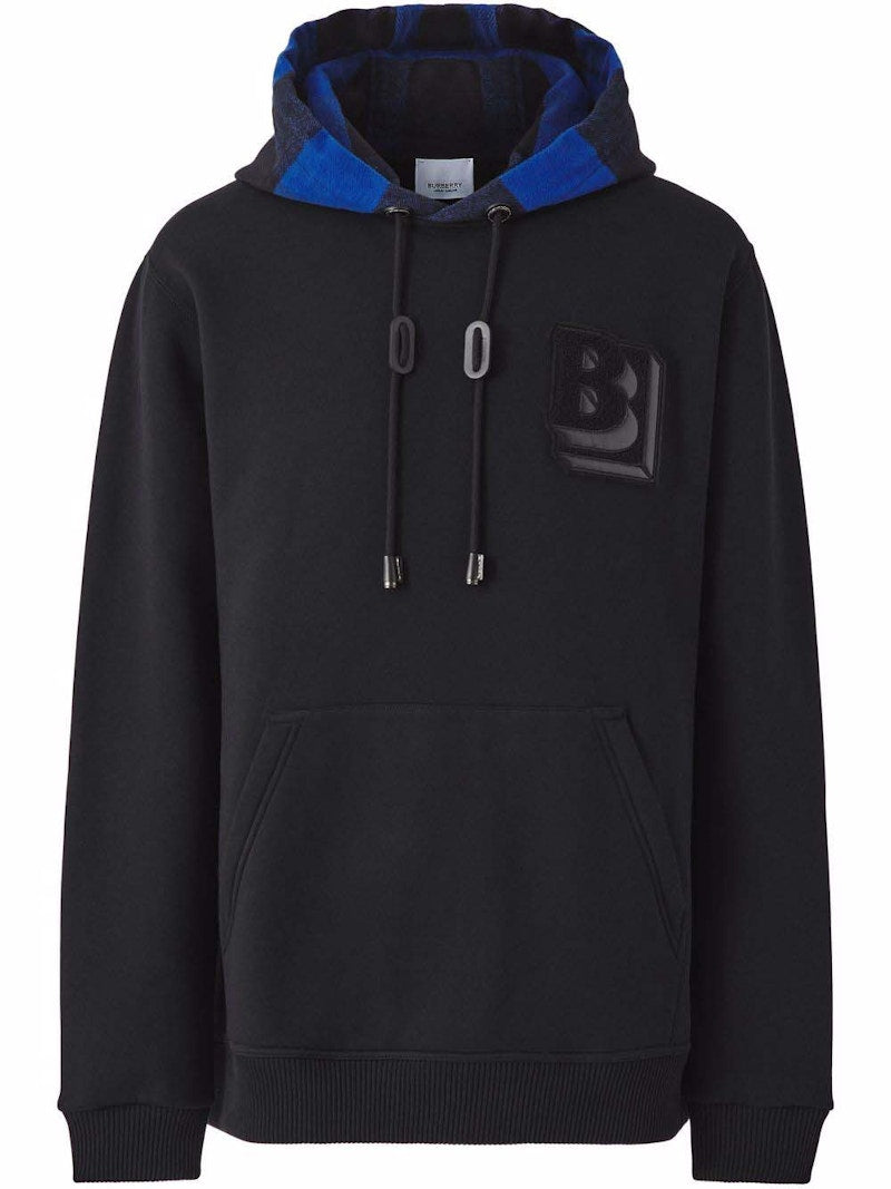 Burberry Check Hood Letter Graphic Hoodie Black/Blue