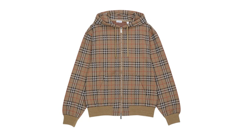 Burberry Check Zip Up Hoodie Beige