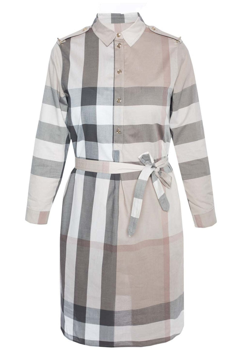 Burberry Check Knee-Length Dresses Light Brown Check