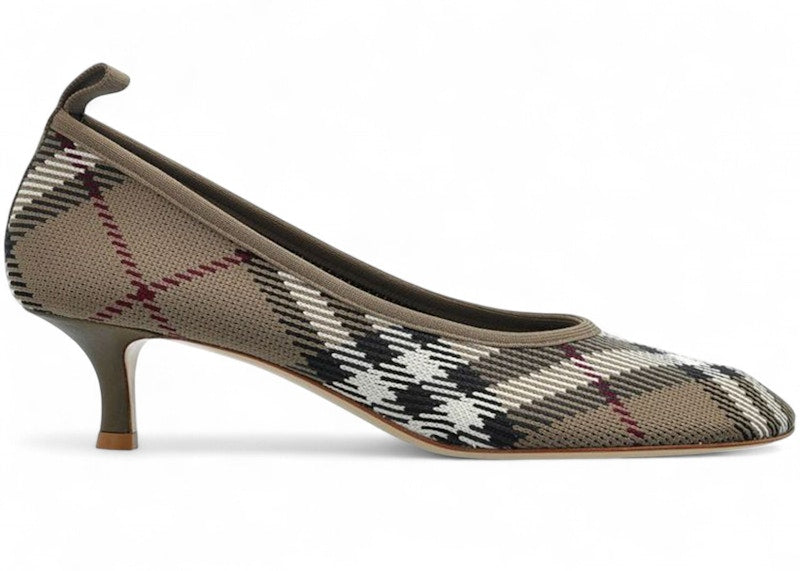 Burberry Check Knit Square Toe 45MM Pumps Beige (Women's)