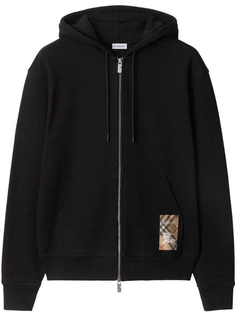 Burberry Check Label Zip-Thru Hoodie Black