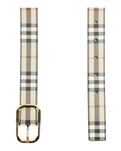 Burberry Check Leather Belt Archive Beige Gold