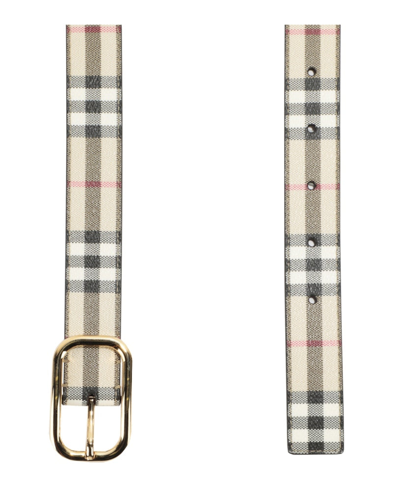 Burberry Check Leather Belt Archive Beige Gold
