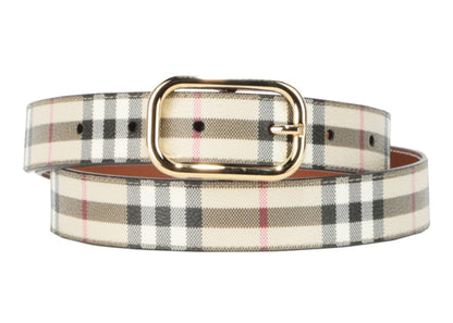 Burberry Check Leather Belt Archive Beige Gold