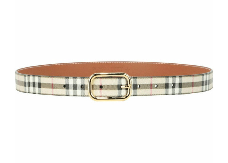 Burberry Check Leather Belt Archive Beige Gold