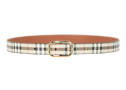 Burberry Check Leather Belt Archive Beige Gold