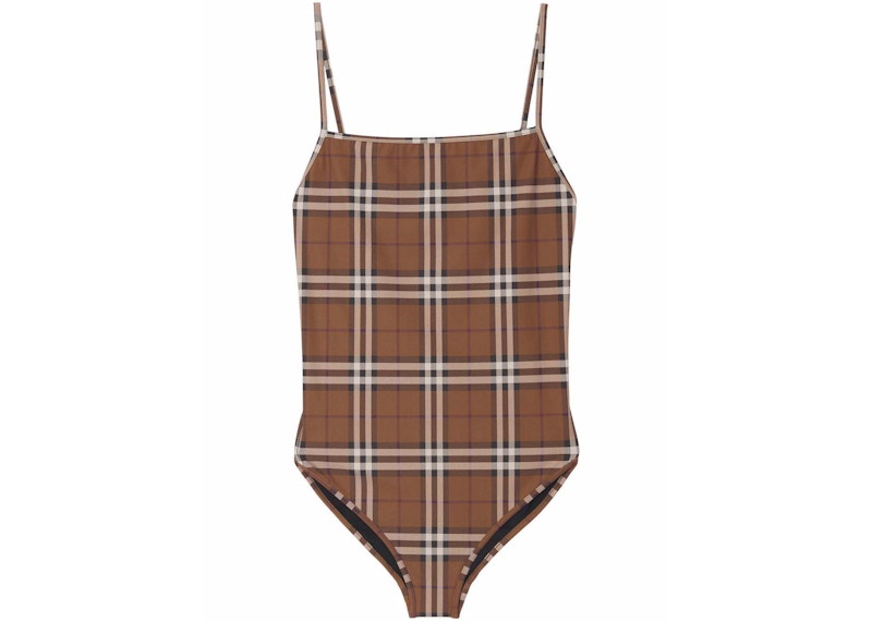 Burberry Check One-piece Swimsuit Dark Birch Brown