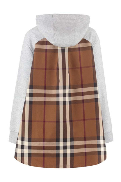 Burberry Check Panel Cotton Hoodie Grey/Check Brown