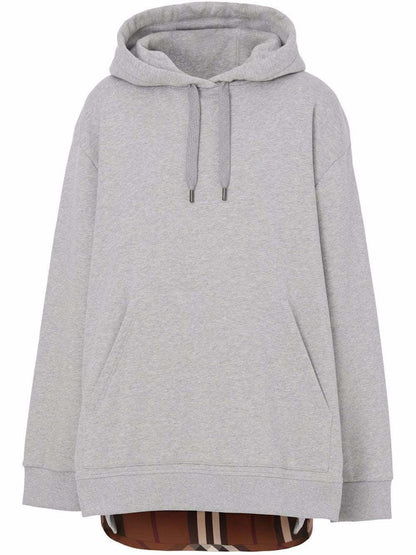 Burberry Check Panel Cotton Hoodie Grey/Check Brown