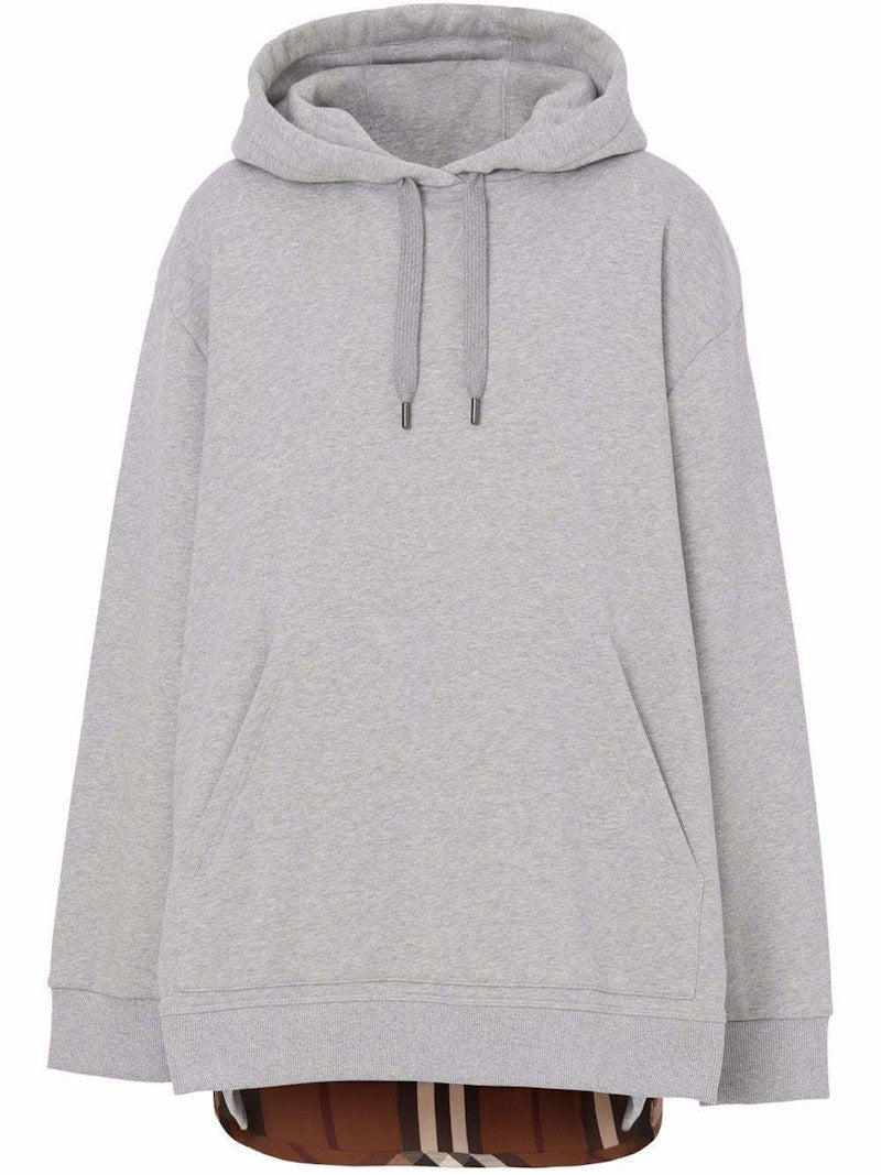 Burberry Check Panel Cotton Hoodie Grey/Check Brown