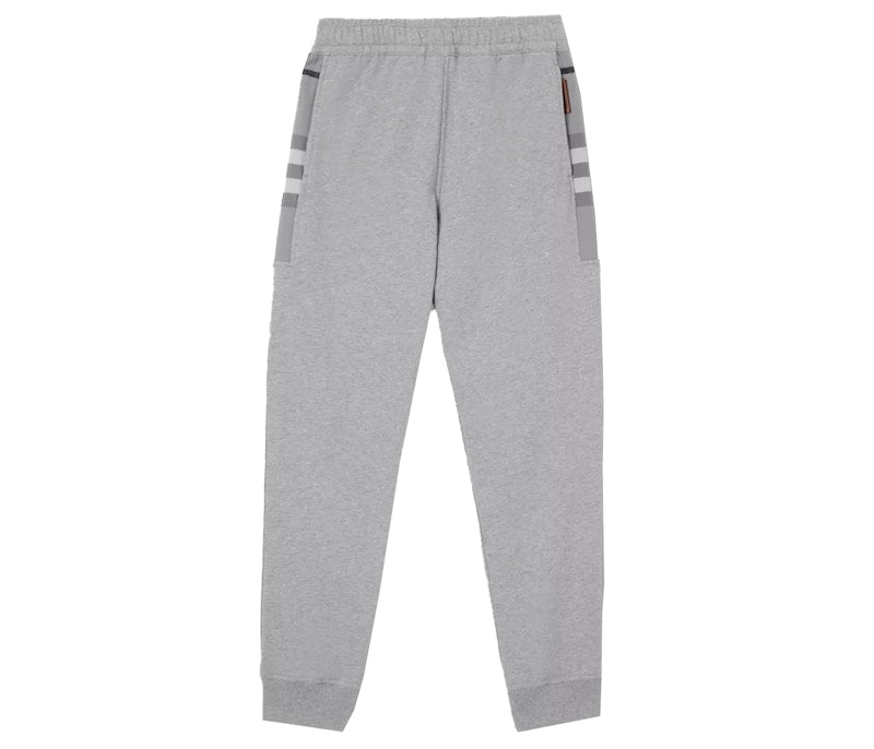 Burberry Check Panel Cotton Jogging Pants Pale Grey Melange