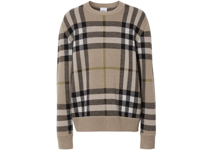 Burberry Check-Pattern Cashmere Jumper Fawn Brown