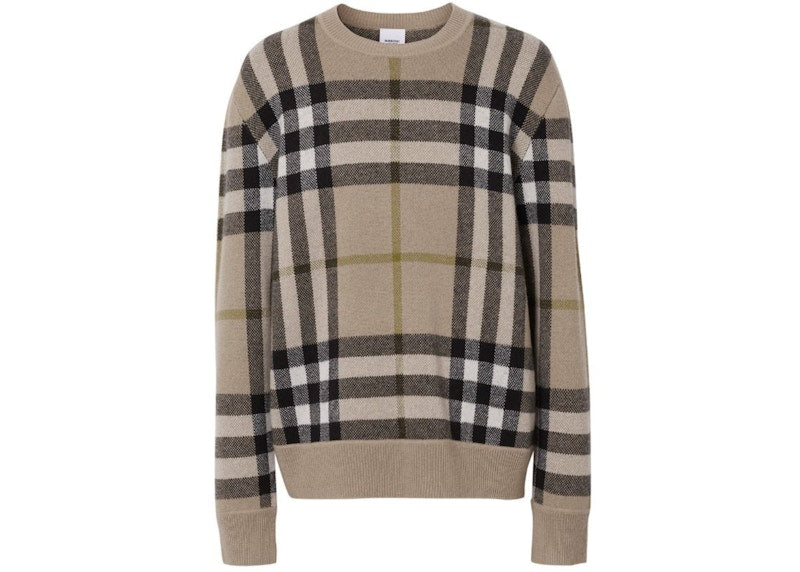 Burberry Check-Pattern Cashmere Jumper Fawn Brown