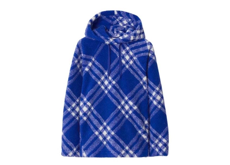 Burberry Check-Pattern Faux-Shearling Hoodie Cobalt Blue/White