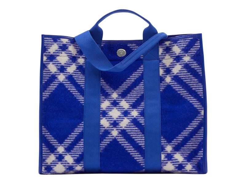 Burberry Check-Pattern Shopper Tote Bag Blue