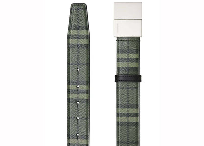 Burberry Check Plaque Leather Belt Military Green
