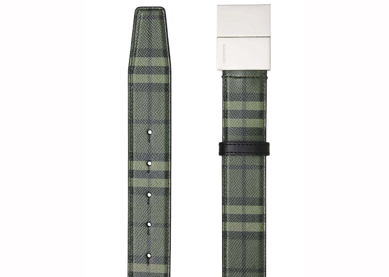 Burberry Check Plaque Leather Belt Military Green