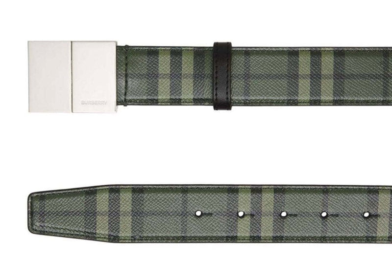 Burberry Check Plaque Leather Belt Military Green