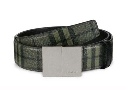 Burberry Check Plaque Leather Belt Military Green