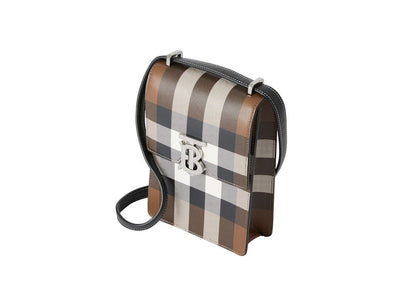 Burberry Check Print Leather Robin Bag Birch Brown