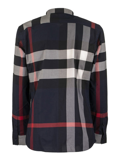 Burberry Check Stretch Cotton Poplin Shirt Navy