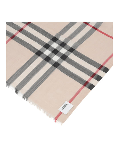Burberry Check Wool Silk Scarf White