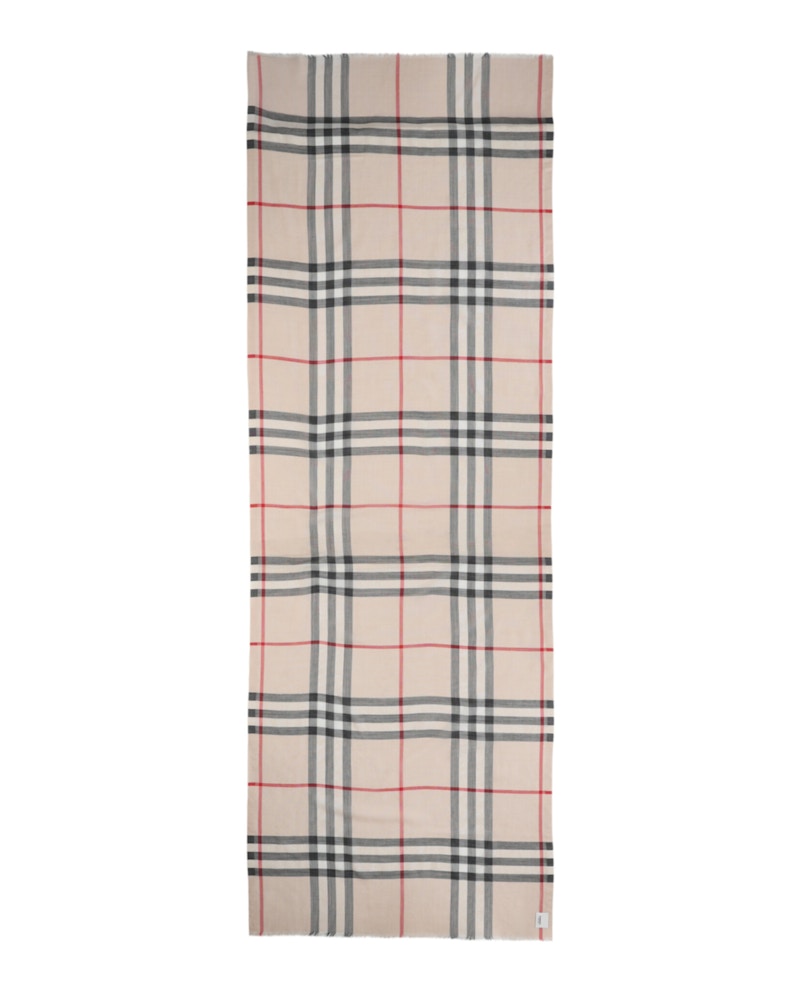 Burberry Check Wool Silk Scarf White
