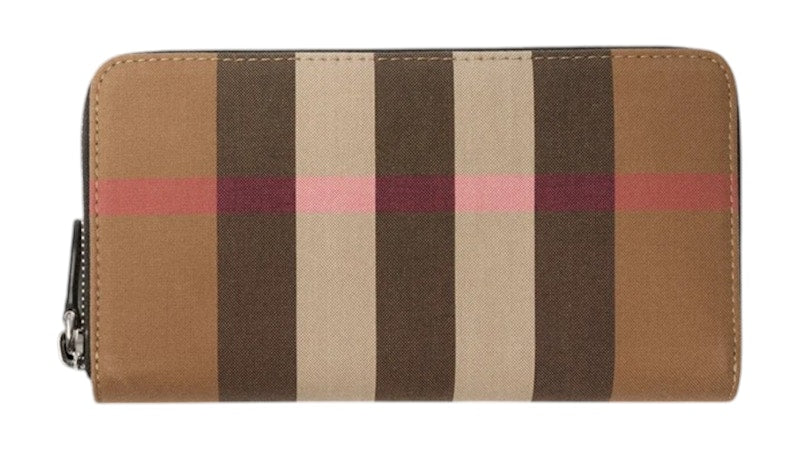 Burberry Check Zip Around Long Wallet Taupe Brown