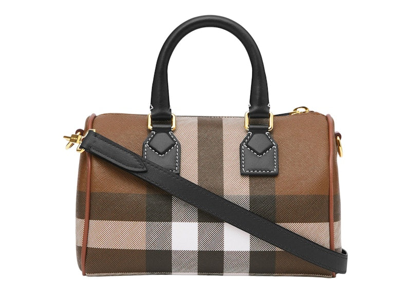 Burberry Check and Leather Bowling Bag Mini Dark Birch Brown