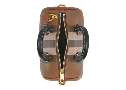 Burberry Check and Leather Bowling Bag Mini Dark Birch Brown