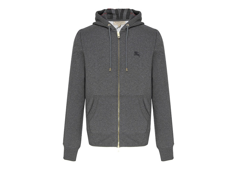 Burberry Clarendon Check Hood Zip Up Hoodie Gray