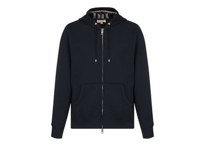 Burberry Clarendon Check Hood Zip Up Hoodie Navy