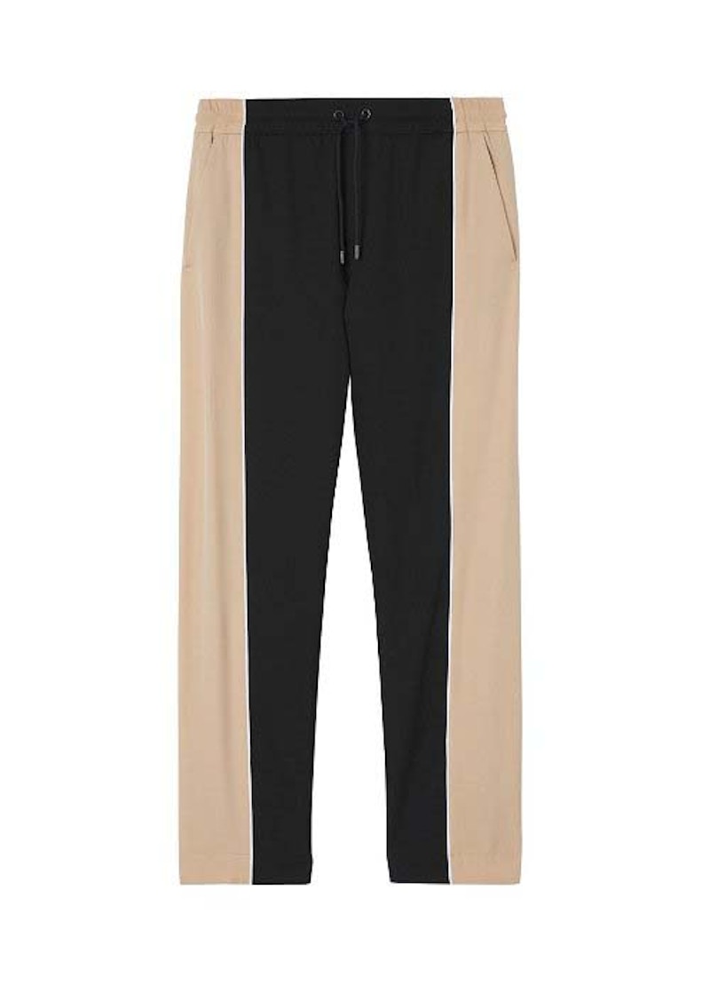 Burberry Contrast Stripe Wool Track Pants Black Beige