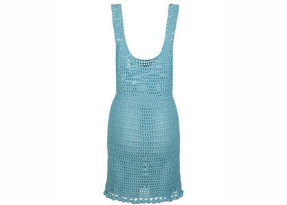 Burberry Crochet-Knit Belted-Waist Sleeveless Dress Blue