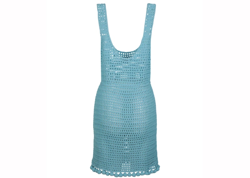 Burberry Crochet-Knit Belted-Waist Sleeveless Dress Blue