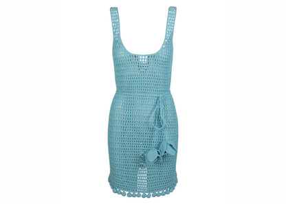 Burberry Crochet-Knit Belted-Waist Sleeveless Dress Blue