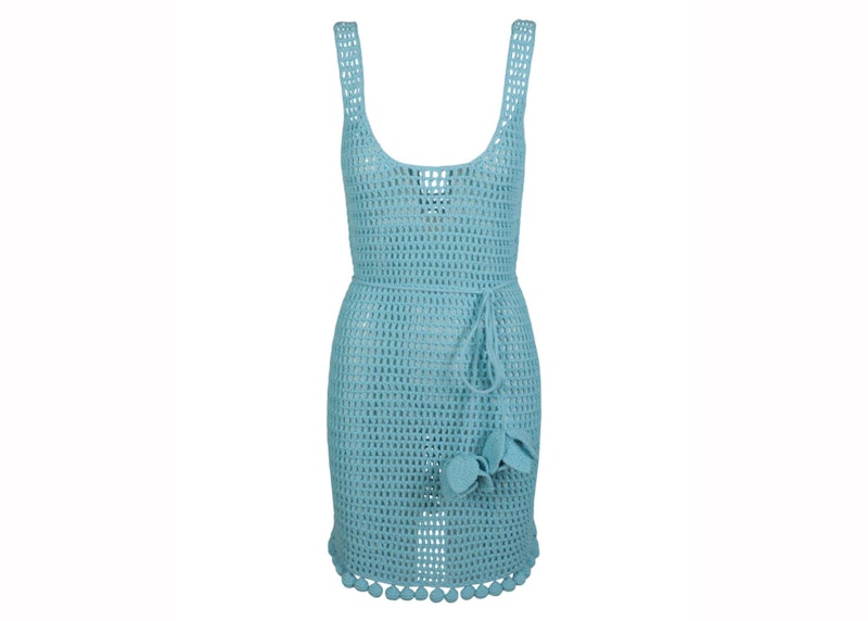 Burberry Crochet-Knit Belted-Waist Sleeveless Dress Blue