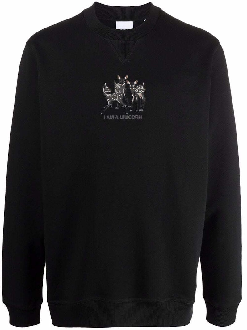 Burberry Deer-Embroidered Cotton Sweatshirt Black