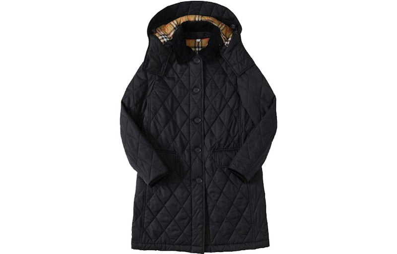 Burberry Detachable Hood Diamond Quilted Coat Black
