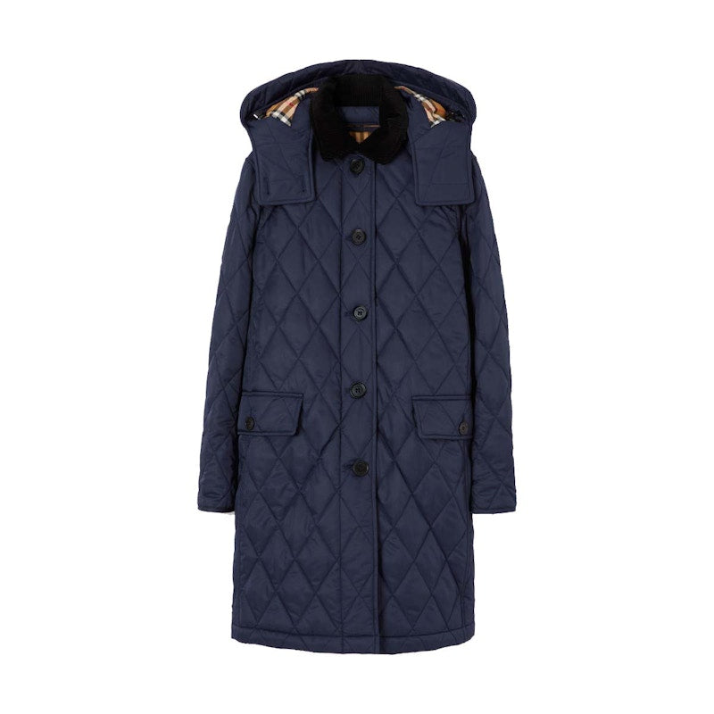 Burberry Detachable Hood Diamond Quilted Coat Navy