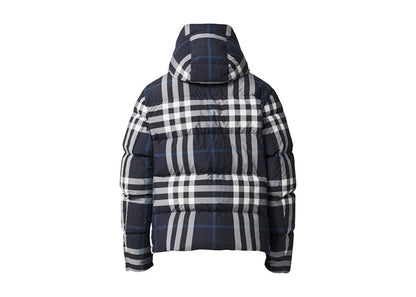 Burberry Detachable Hood Night Check Puffer Jacket White/Dark Charcoal Blue