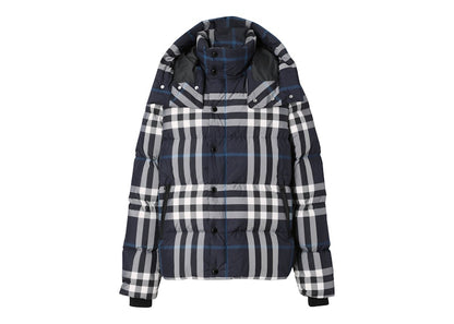 Burberry Detachable Hood Night Check Puffer Jacket White/Dark Charcoal Blue